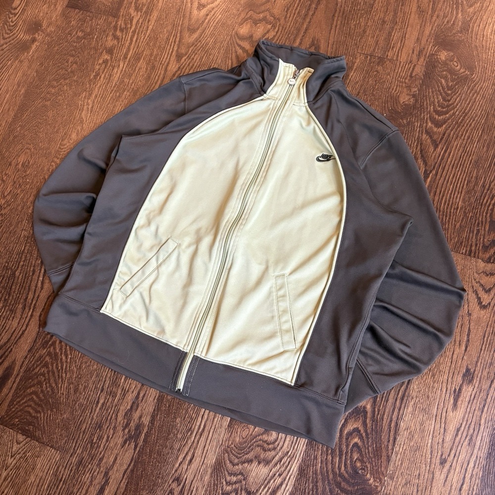 VTG Nike Full Zip Sweatshirt Sz XL Womens 16-18 Yellow Brown Track Jacket Active